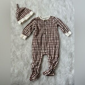 Burt's Bees Brown and White Checkered Footie and Hat